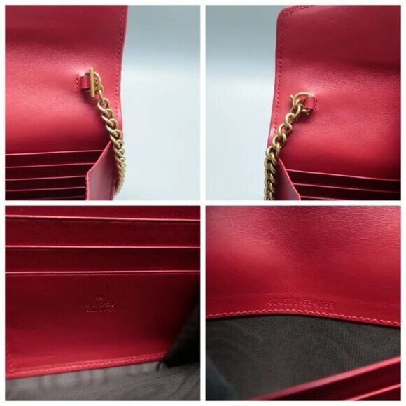 Authentic GUCCI GG Marmont Chain Wallet Red Leather Shoulder Bag Lux550-100225 - Picture 11 of 12